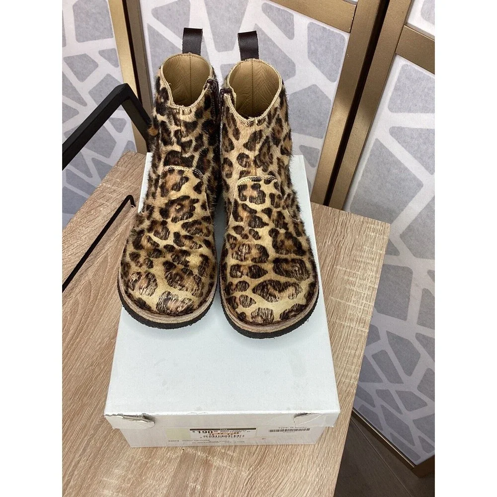 Pepe Devore Pony hair leather big girls booties 31 us 13.5 animal print Italy